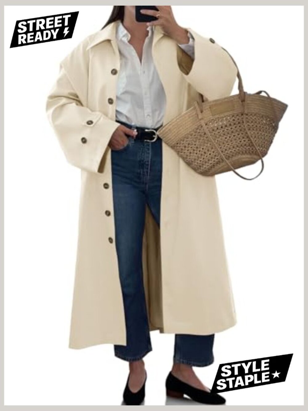 Oversized Long Trench Coat Single Breasted Windproof Lapel Fall Overcoat - Picture 2 of 7